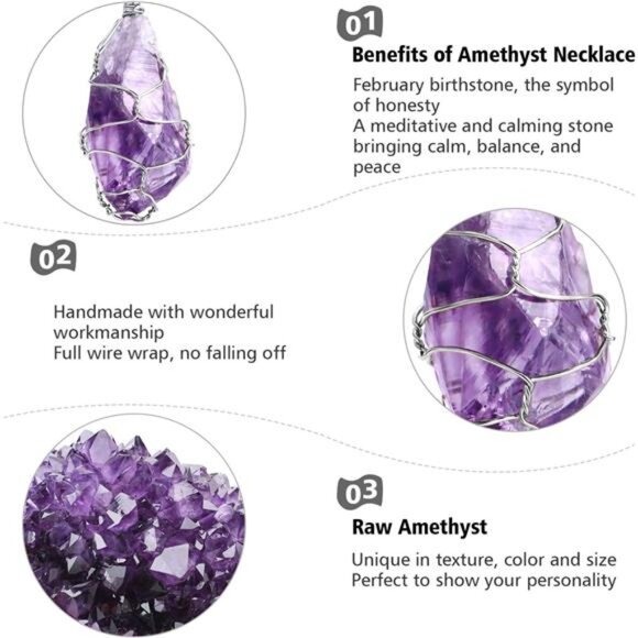 BOUTIQUELOVIN Full Wire Wrapped Amethyst Pendant Necklace Healing Chakra - Picture 4 of 7